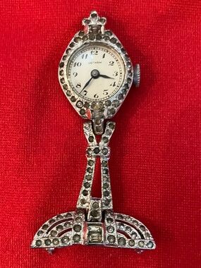Gotham Crystal Nurse Watch Brooch - Silver Tone with Clear Rhinestones